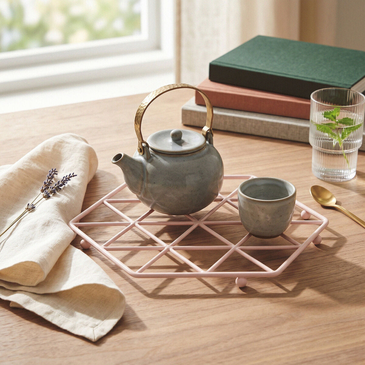 Orsina Hexagonal Trivet – Pink Geometric Heat Resistant Pot Stand