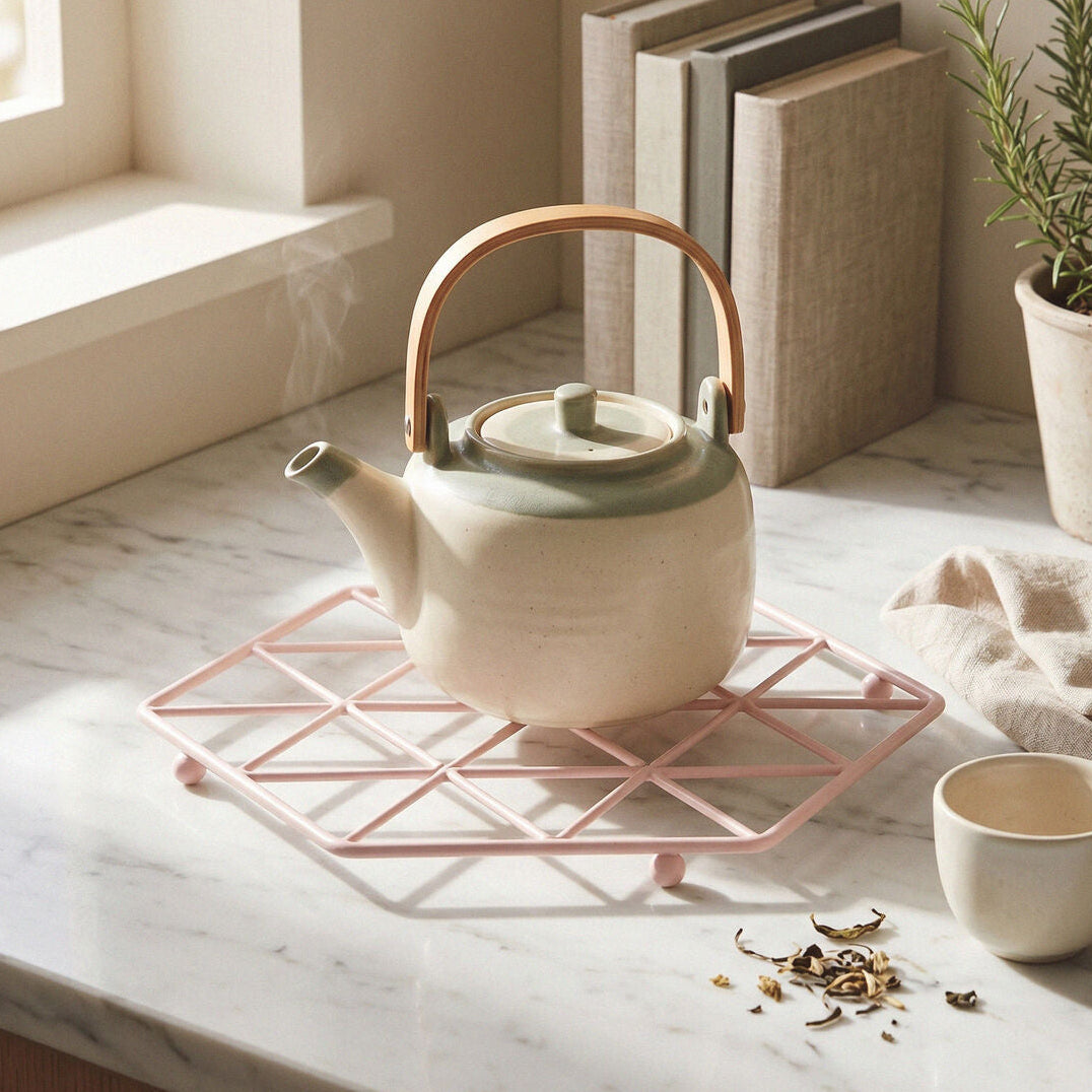 Orsina Hexagonal Trivet – Pink Geometric Heat Resistant Pot Stand