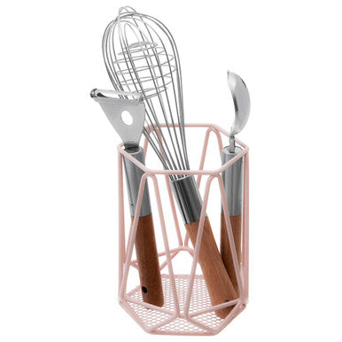 Orsina Vertex Pink Utensil Holder – Hexagon Mesh Kitchen Organizer