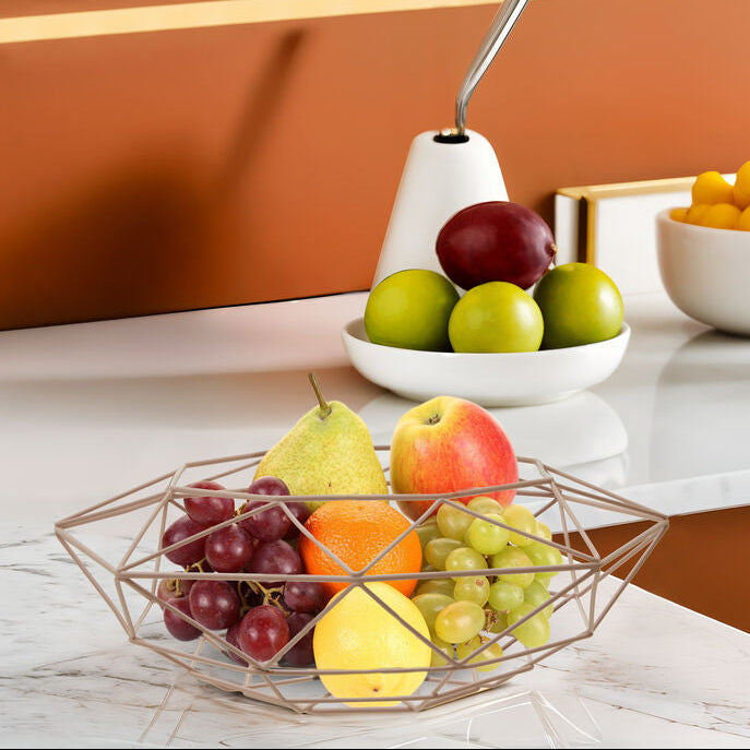 Orsina Vertex Pink Fruit Basket – Geometric Wire Kitchen Centerpiece
