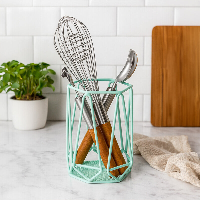 Orsina Vertex Utensil Holder – Green Geometric Kitchen Tool Organizer