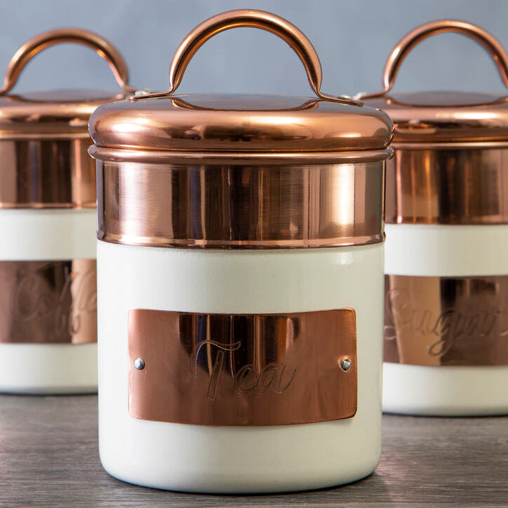 Orsina Prescott Tea Canister – Cream and Copper Kitchen Storage