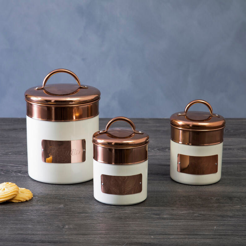 Orsina Prescott Tea Canister – Cream and Copper Kitchen Storage