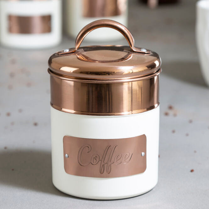 Orsina Prescott Coffee Canister – Cream and Copper Kitchen Storage