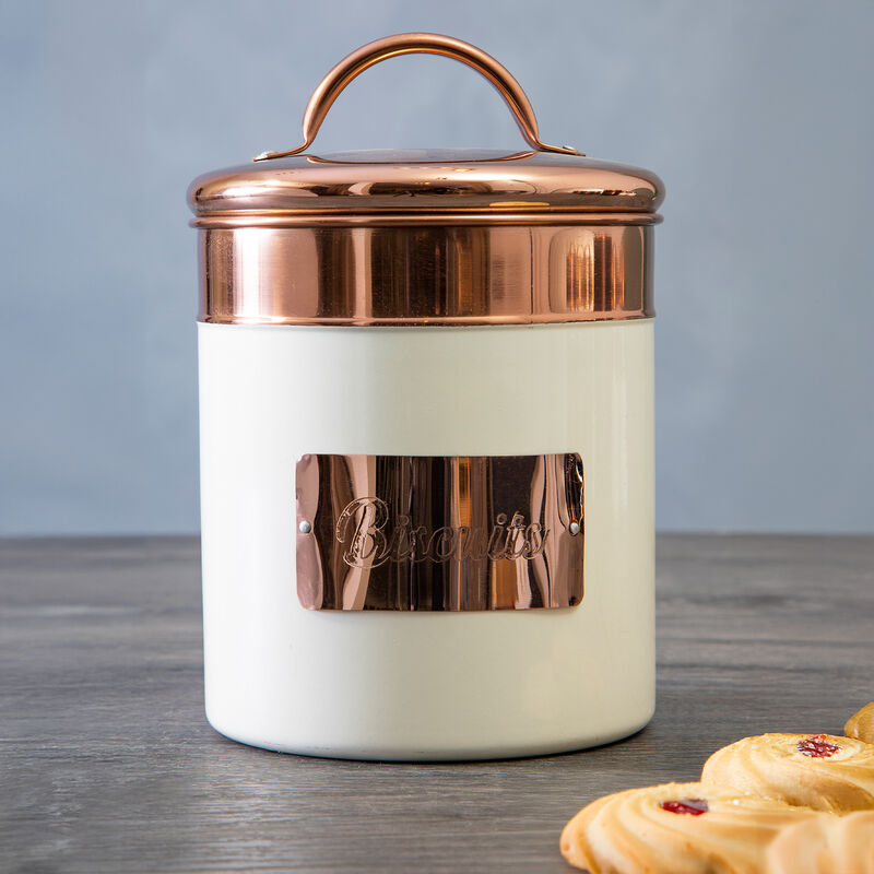 Orsina Prescott Biscuit Canister – Cream and Copper Kitchen Food Storage