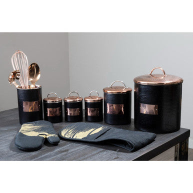 Orsina Prescott Tea Canister – Black Metal Kitchen Storage with Lid