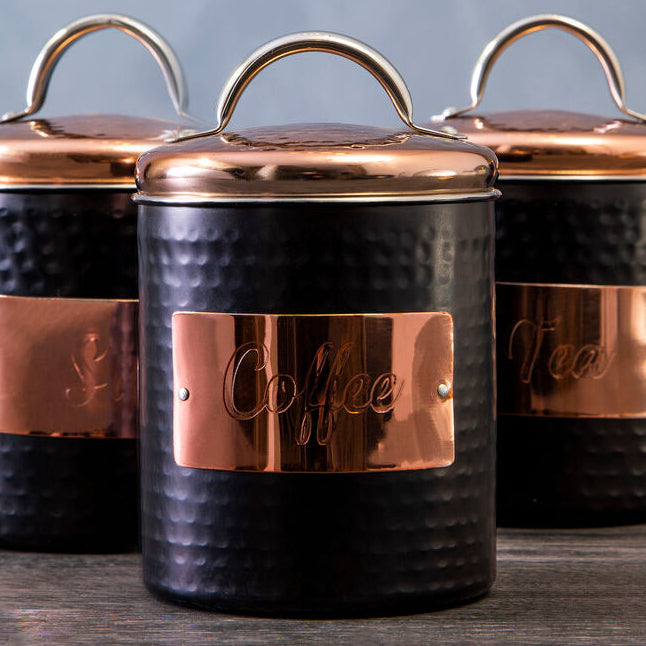 Orsina Prescott Tea Canister – Black Metal Kitchen Storage with Lid