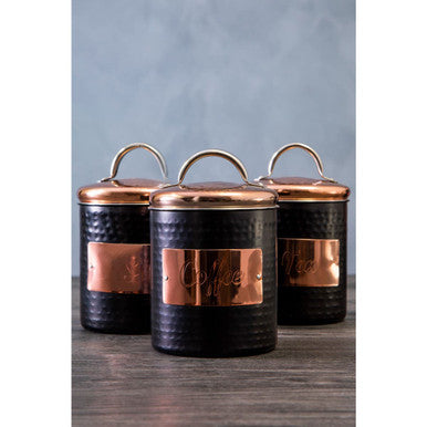 Orsina Prescott Tea Canister – Black Metal Kitchen Storage with Lid