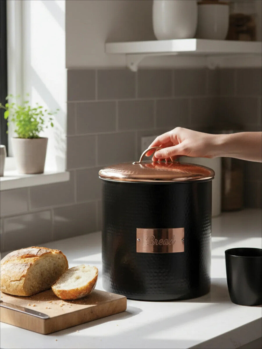 Orsina Prescott Bread Bin – Sleek Black Metal Countertop Storage Box