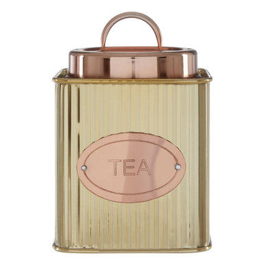 Orsina Prescott Square Tea Canister – Ribbed Gold Tone Storage