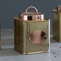 Orsina Prescott Square Tea Canister – Ribbed Gold Tone Storage