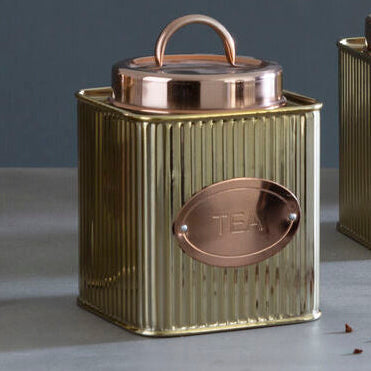 Orsina Prescott Square Coffee Canister – Ribbed Gold Kitchen Storage