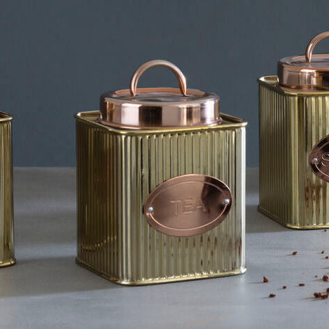 Orsina Prescott Square Sugar Canister – Ribbed Gold Kitchen Storage