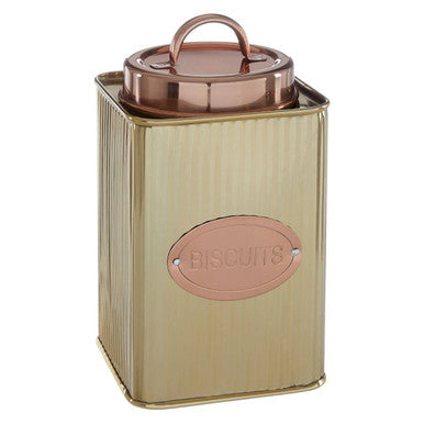 Orsina Prescott Square Biscuits Canister – Gold Ribbed Kitchen Storage