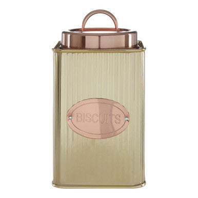 Orsina Prescott Square Biscuits Canister – Gold Ribbed Kitchen Storage