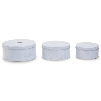 Orsina White Marble Effect Storage Tins | Set of 3 Kitchen Canisters