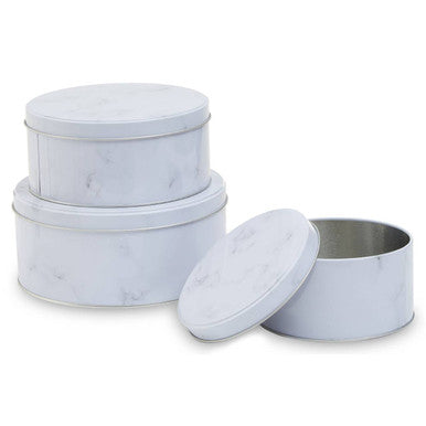 Orsina White Marble Effect Storage Tins | Set of 3 Kitchen Canisters