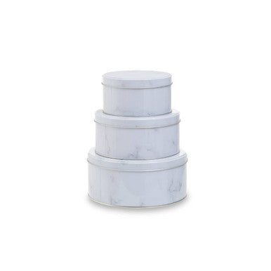 Orsina White Marble Effect Storage Tins | Set of 3 Kitchen Canisters