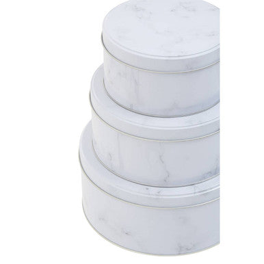 Orsina White Marble Effect Storage Tins | Set of 3 Kitchen Canisters