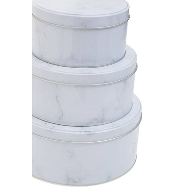Orsina White Marble Effect Storage Tins | Set of 3 Kitchen Canisters