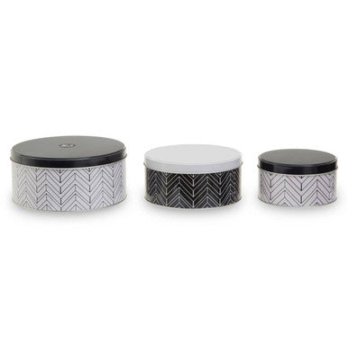 Orsina Paice Set of 3 Urban Storage Tins | Monochrome Chevron Canisters