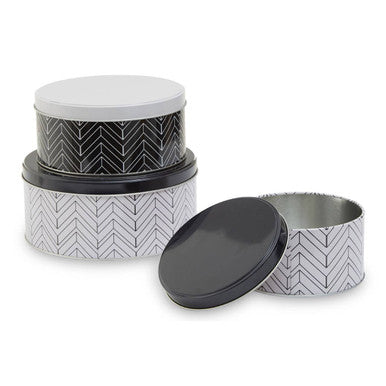Orsina Paice Set of 3 Urban Storage Tins | Monochrome Chevron Canisters