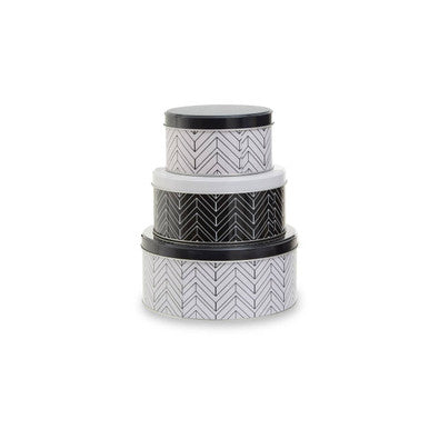 Orsina Paice Set of 3 Urban Storage Tins | Monochrome Chevron Canisters