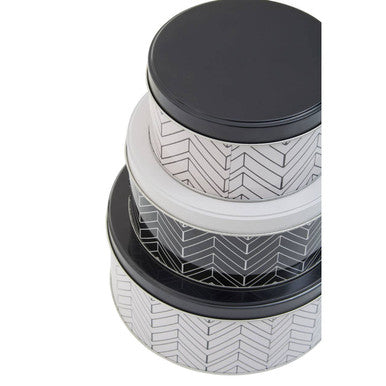 Orsina Paice Set of 3 Urban Storage Tins | Monochrome Chevron Canisters