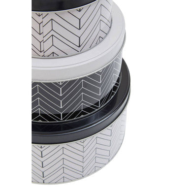 Orsina Paice Set of 3 Urban Storage Tins | Monochrome Chevron Canisters