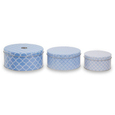 Orsina Kensington Storage Tins – Set of 3 Blue & White Metal Canisters