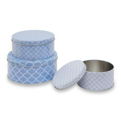 Orsina Kensington Storage Tins – Set of 3 Blue & White Metal Canisters