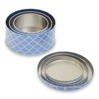 Orsina Kensington Storage Tins – Set of 3 Blue & White Metal Canisters