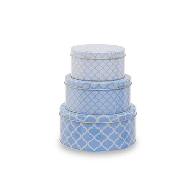 Orsina Kensington Storage Tins – Set of 3 Blue & White Metal Canisters