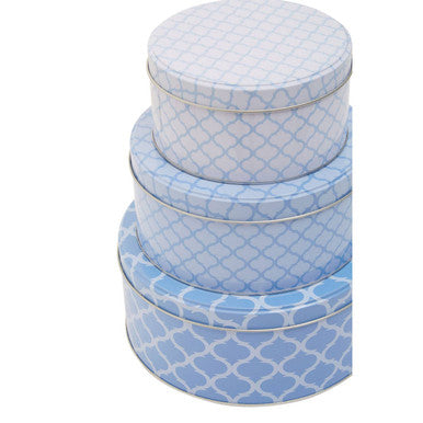 Orsina Kensington Storage Tins – Set of 3 Blue & White Metal Canisters