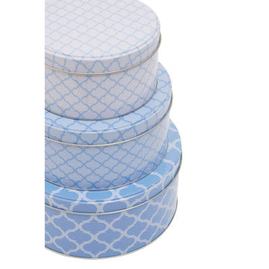 Orsina Kensington Storage Tins – Set of 3 Blue & White Metal Canisters