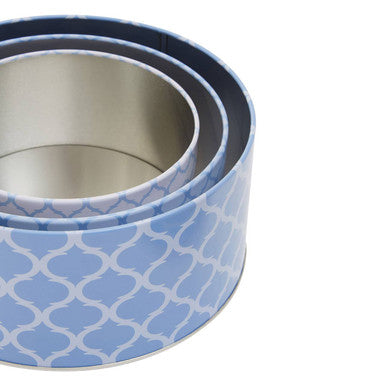 Orsina Kensington Storage Tins – Set of 3 Blue & White Metal Canisters