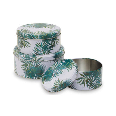 Orsina Winter Palm Cake Storage Tins – Set of 3 Nesting Kitchen Tins