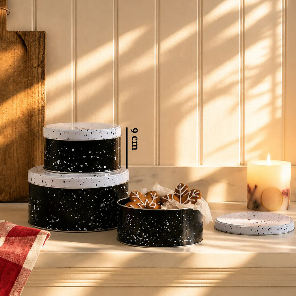 Orsina Paice Monochrome Kitchen Storage Tins – Set of 3 Round Canisters