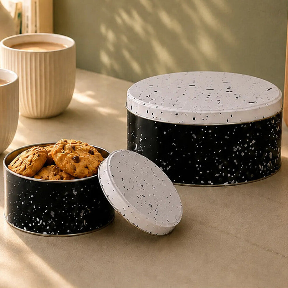 Orsina Paice Monochrome Kitchen Storage Tins – Set of 3 Round Canisters