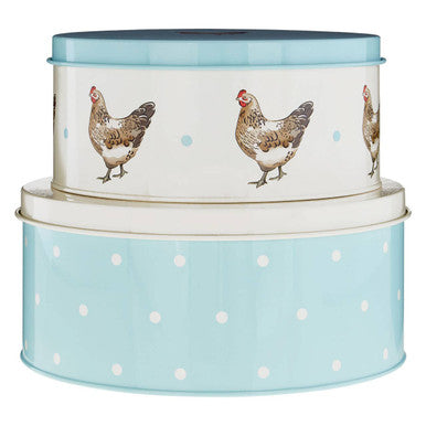 Orsina Mrs Henderson Round Cake Tins – Set of 2 Blue & White Metal Tins