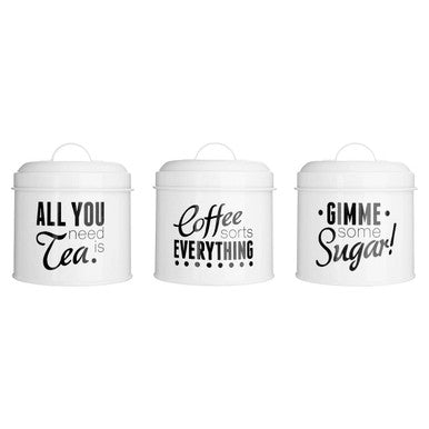 Orsina Pun and Games Set of 3 Round Tea Coffee Sugar Canisters