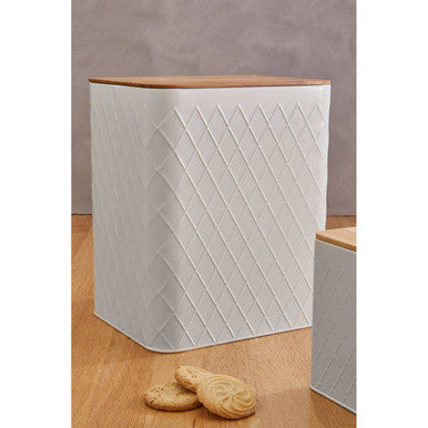 Orsina Rhombus Cream Rectangular Storage Canister with Bamboo Lid