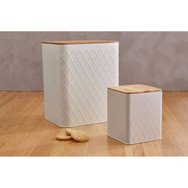 Orsina Rhombus Cream Rectangular Storage Canister with Bamboo Lid