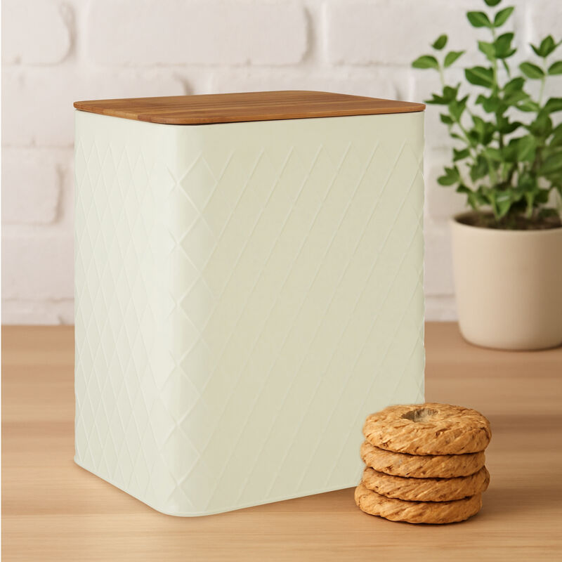 Orsina Rhombus Cream Rectangular Storage Canister with Bamboo Lid