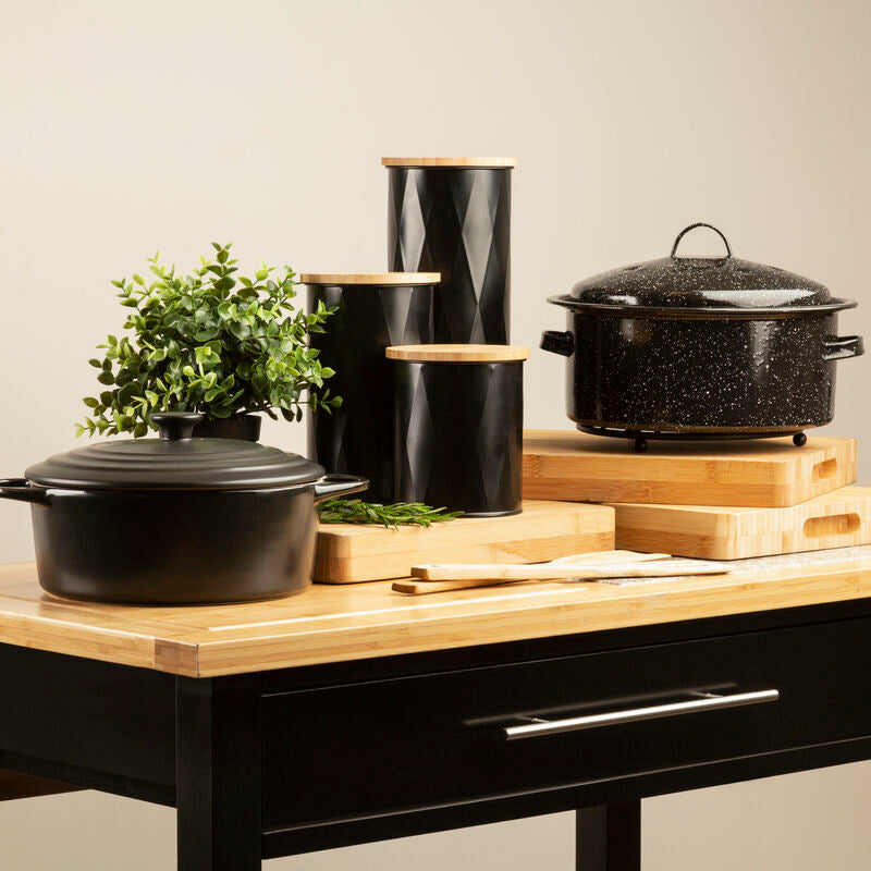 Orsina Rhombus Black Large Kitchen Storage Canister with Bamboo Lid