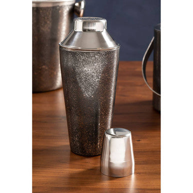 Orsina Glitter Effect Cocktail Shaker – Silver Cobbler Shaker with Strainer