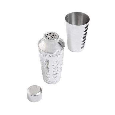 Orsina Silver Cocktail Shaker with 9 Etched Recipes | Stainless Barware