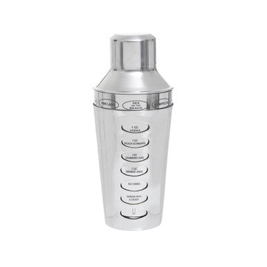 Orsina Silver Cocktail Shaker with 9 Etched Recipes | Stainless Barware