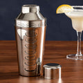 Orsina Silver Cocktail Shaker with 9 Etched Recipes | Stainless Barware