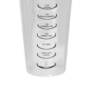 Orsina Silver Cocktail Shaker with 9 Etched Recipes | Stainless Barware